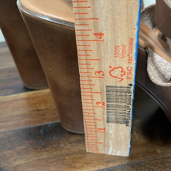 NNB sblock heel tan brown strappy leather platform shoes size 7 - Picture 12 of 16